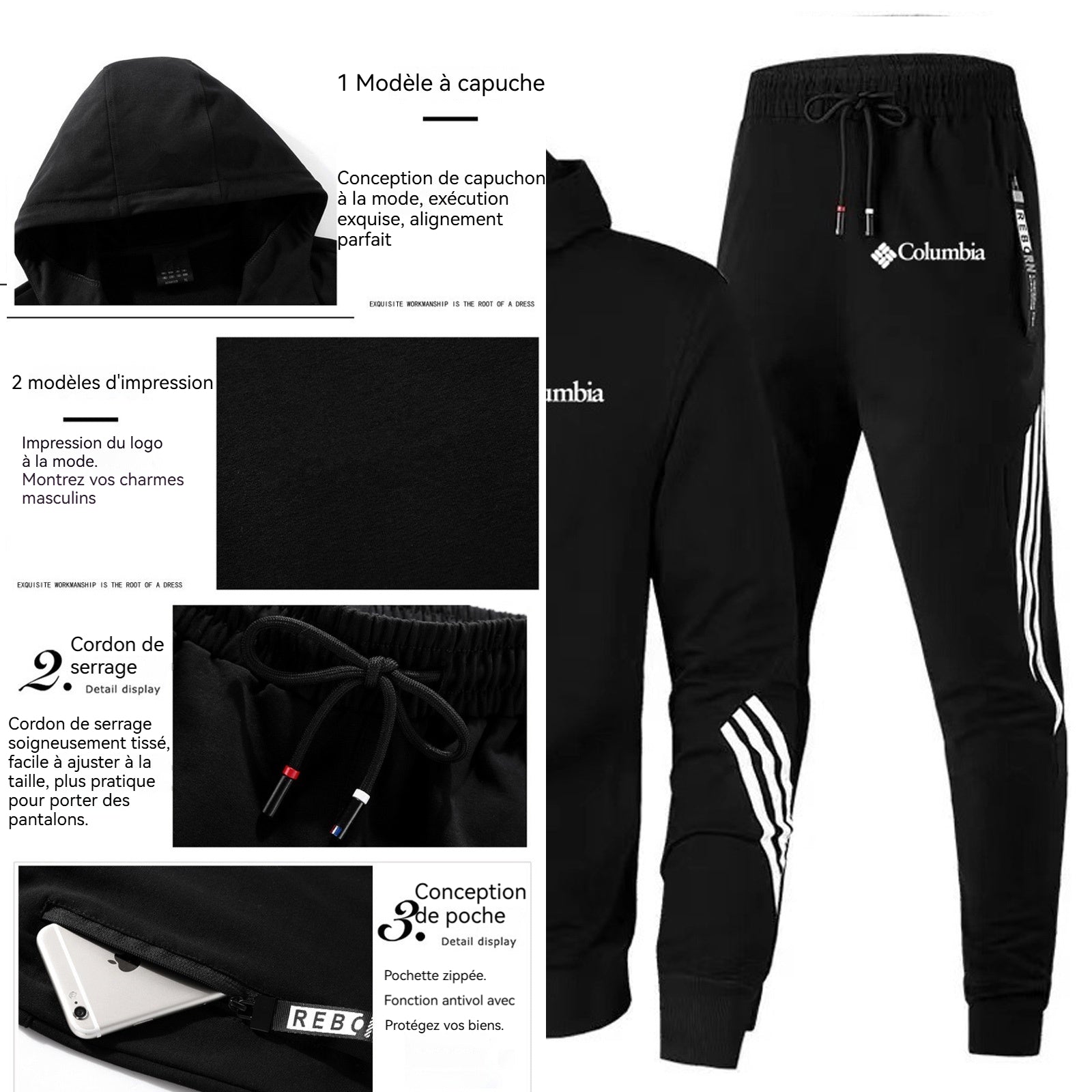 Track suits for men set ensemble de sweat-shirt à capuche noir et pantalon décontracté sweat a capuche homme convient à la course