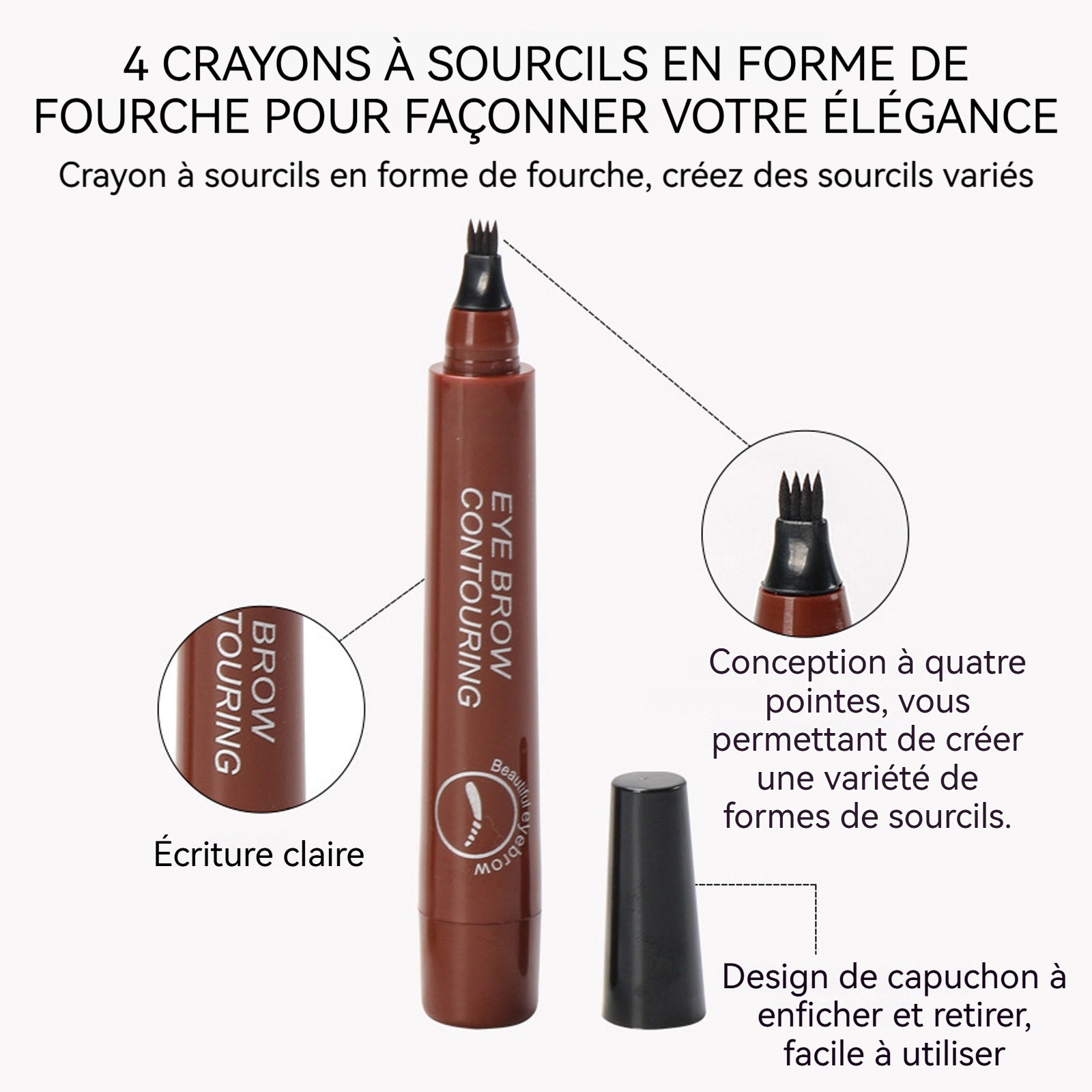 rayon à sourcils à quatre pointes 5 g 11,5x2cm 5 couleurs Facile à appliquer Résistant à l'eau et aux bavures Couleur longue tenue