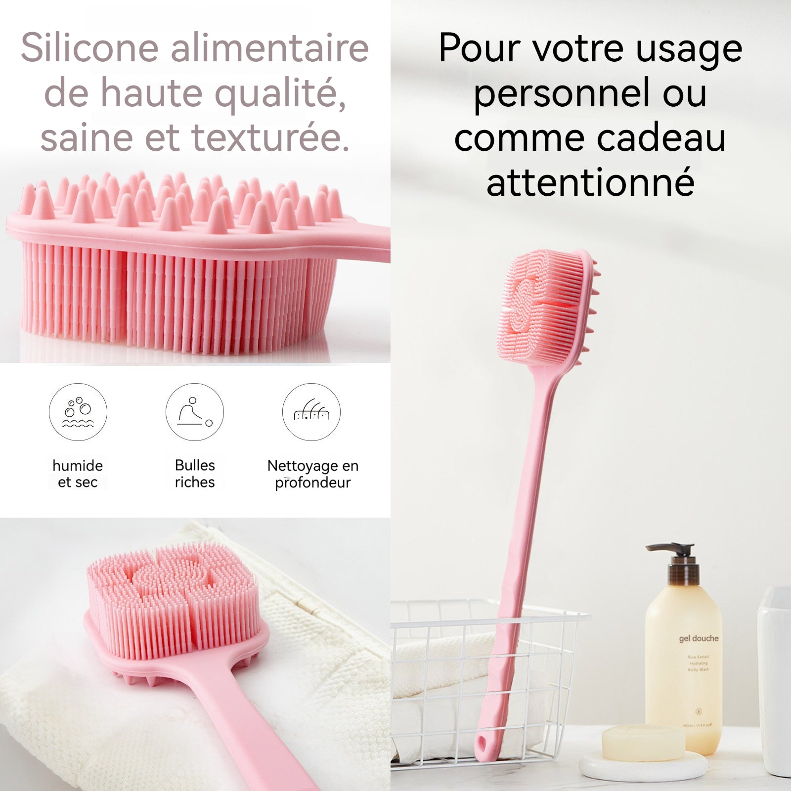 Brosse Dos Douche 82x360x40mm Nettoyage en profondeur Les deux côtés disponibles et Matériaus sûr Confortable Brosse de Bain