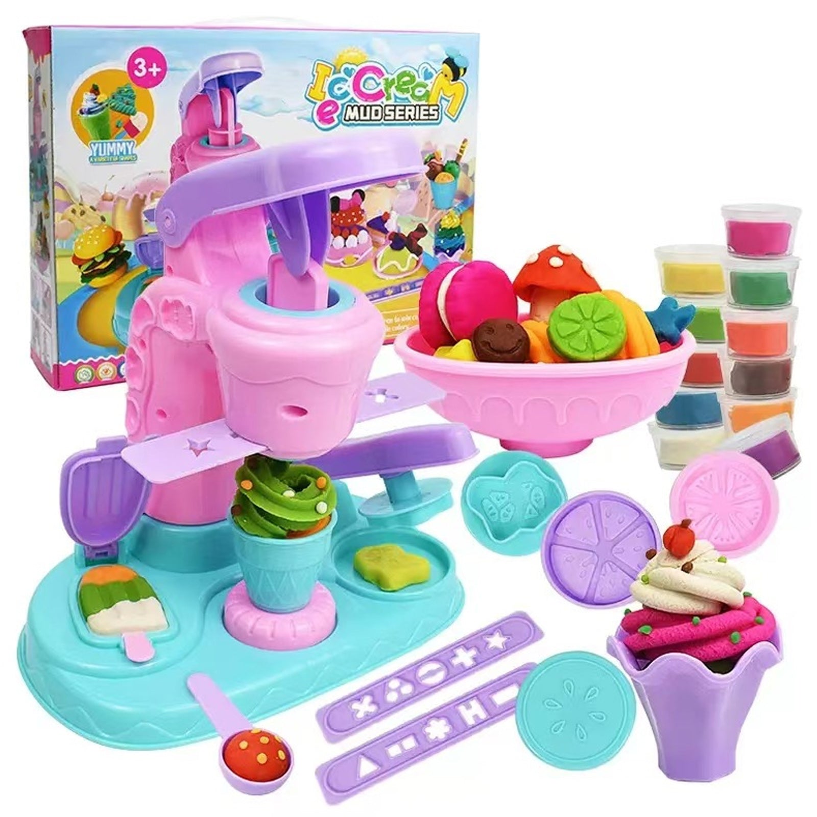 Outils de pâte a modeler 26pcs machine à glace colorée DIY jouets pour enfants accessoires pate a modeler jouets en argile colorée