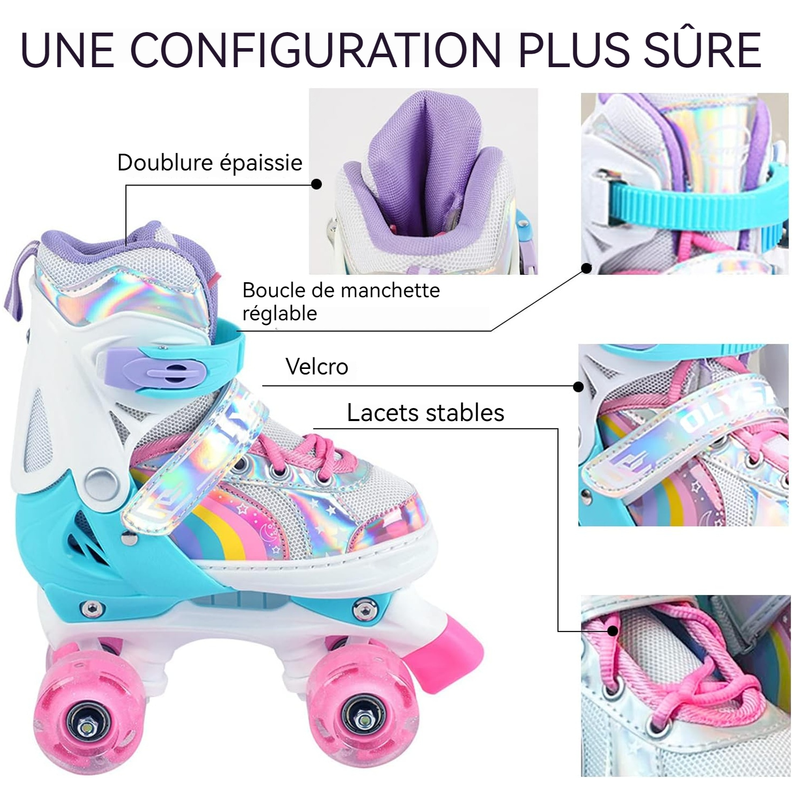 Patins à roulettes S 31-34 4 Taille Réglable avec 8 Roues Lumineuses débutants pour Roller Enfant Fille et Garçons Roller Enfant