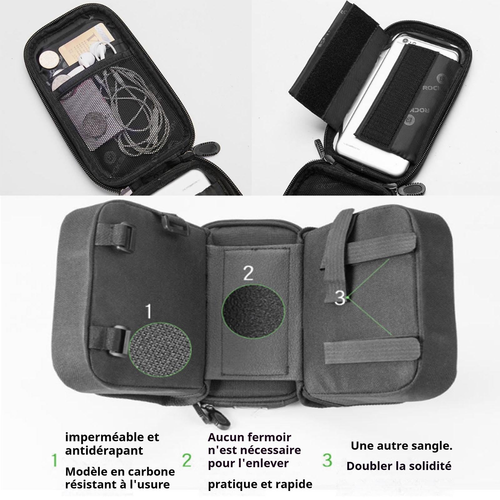Sacoche velo 18x12cm poche pour téléphone amovible conception de grande capacité des deux côtés sac pour trottinette prise casque