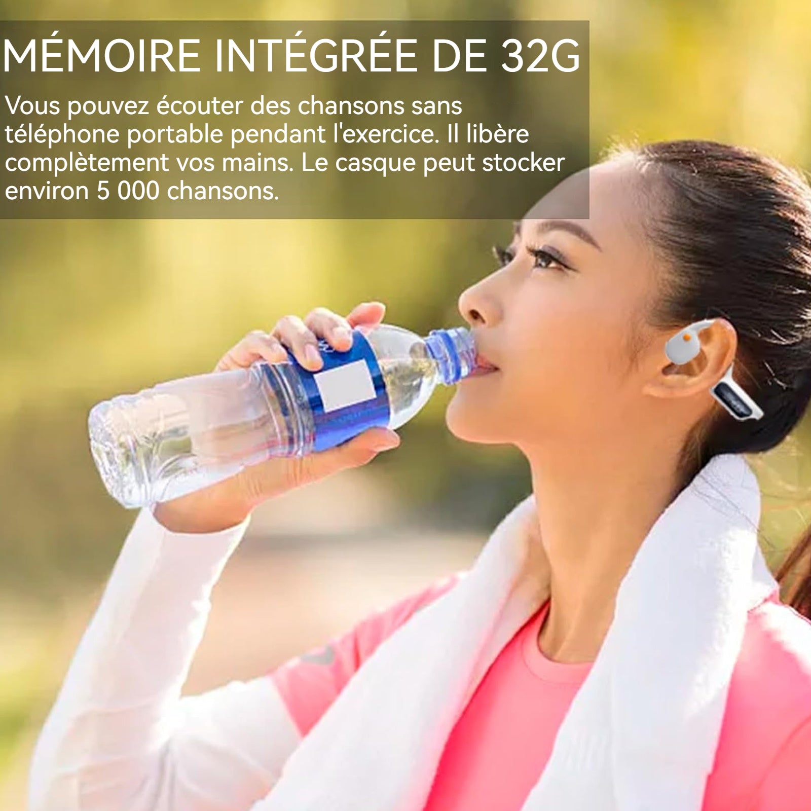Casque conduction osseuse IP8 230mA blanche bluetooth 5,3 ecouteurs bluetooth sans fil avec mémoire 32Go casque bluetooth sans fil