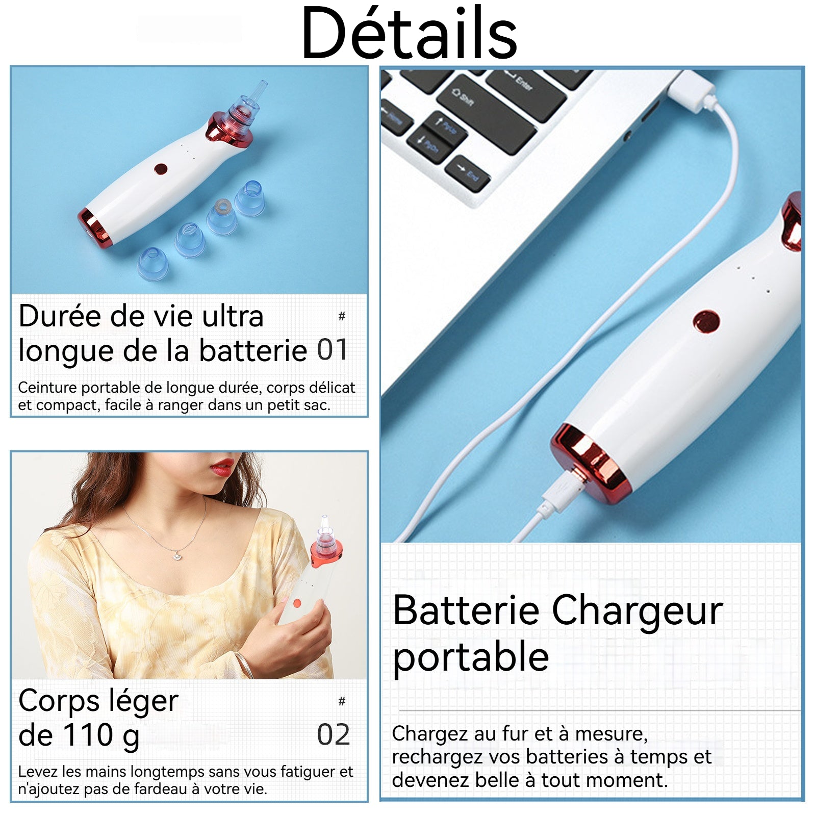 Aspirateur Point Noir 5V1A Ultra-léger Pression négative sous vide Longue durée vie de la batterie Aspirateur Point Noir électrique