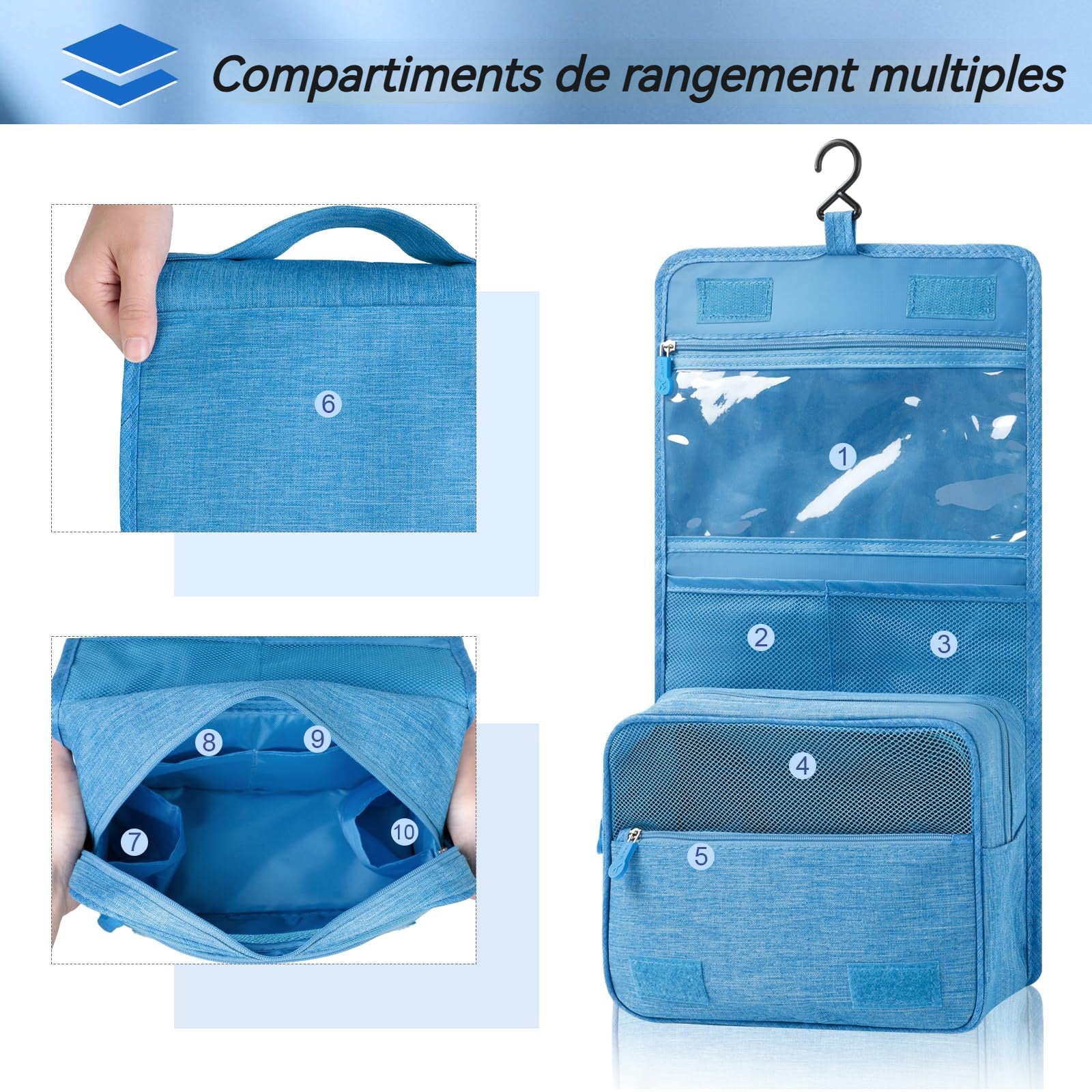 Trousse de toilette de Voyage 19x23CM pour Hommes et Femmes avec Poignée Volume élevé Tissu imperméable Trousse de Maquillage