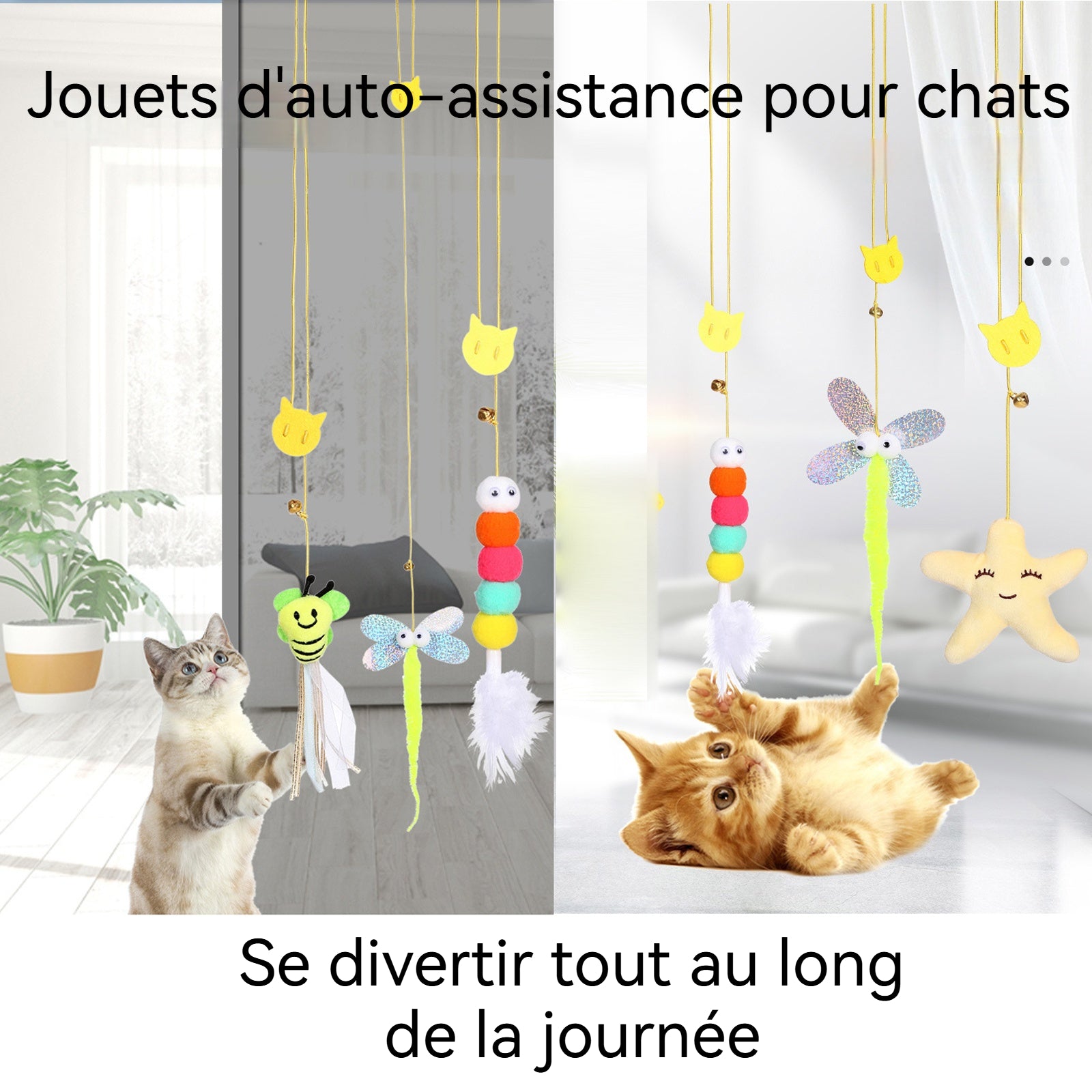 jouets suspendus pour chats 5PCS à suspendre à la porte pour animaux de compagnie en corde élastique résistante aux morsures