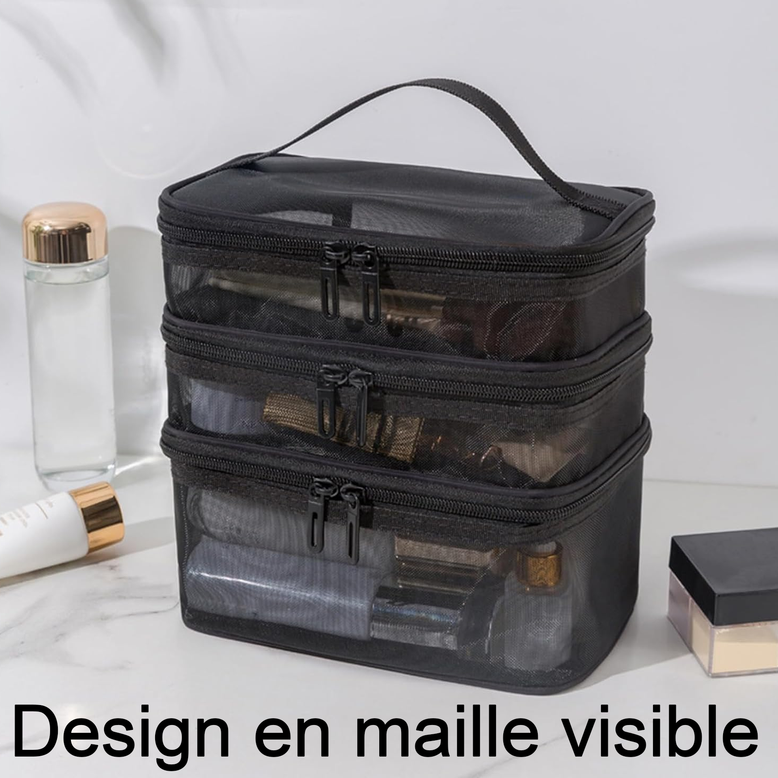 trousse de toilette 165g Grande ouverture Respirant Visible Résistant à l'abrasion Portable Grande capacité sac à cosmétique