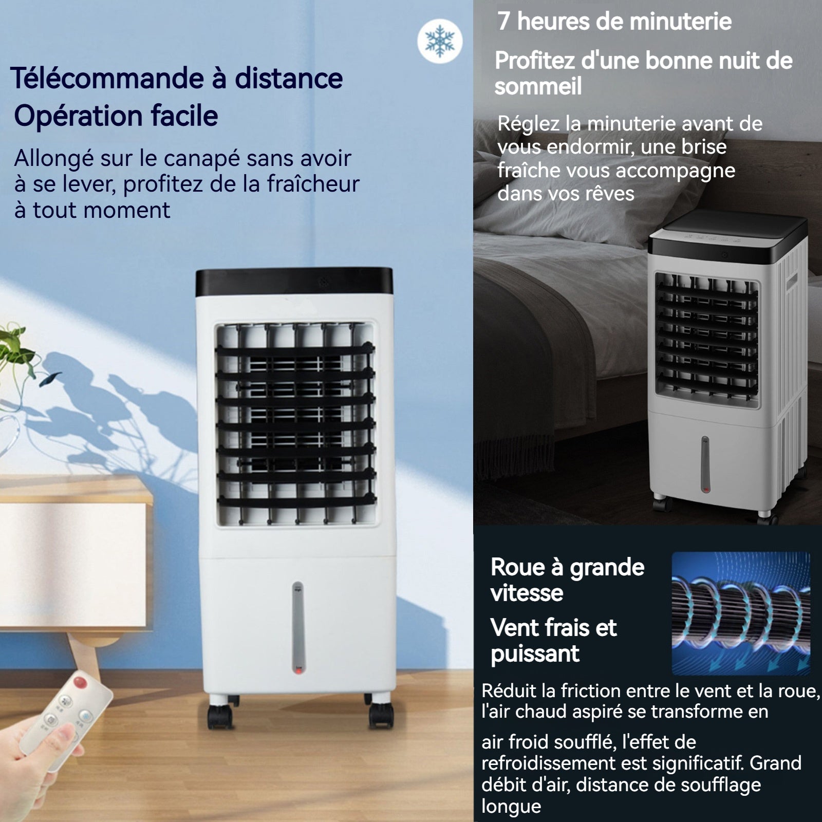 Refroidisseur d'air 65W 26x26x61cm silencieux avec télécommande et boîte à cristaux glace 3 vitesse ventilateur de climatisation