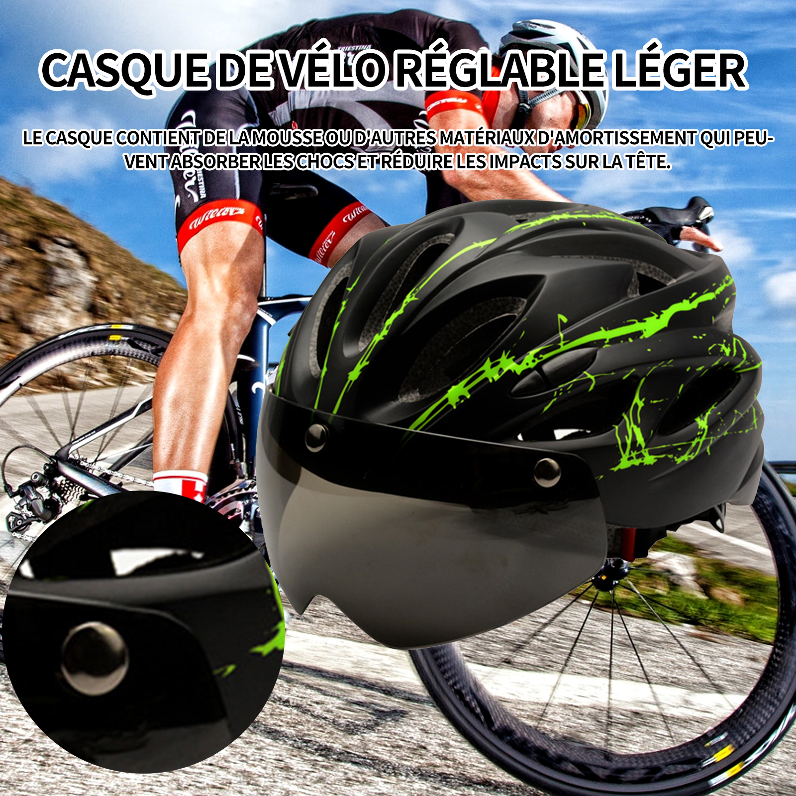 asque de vélo 56-62cm casque d'équitation casque de vélo réglable léger casque de vélo léger homme et femme casque velo noir vert