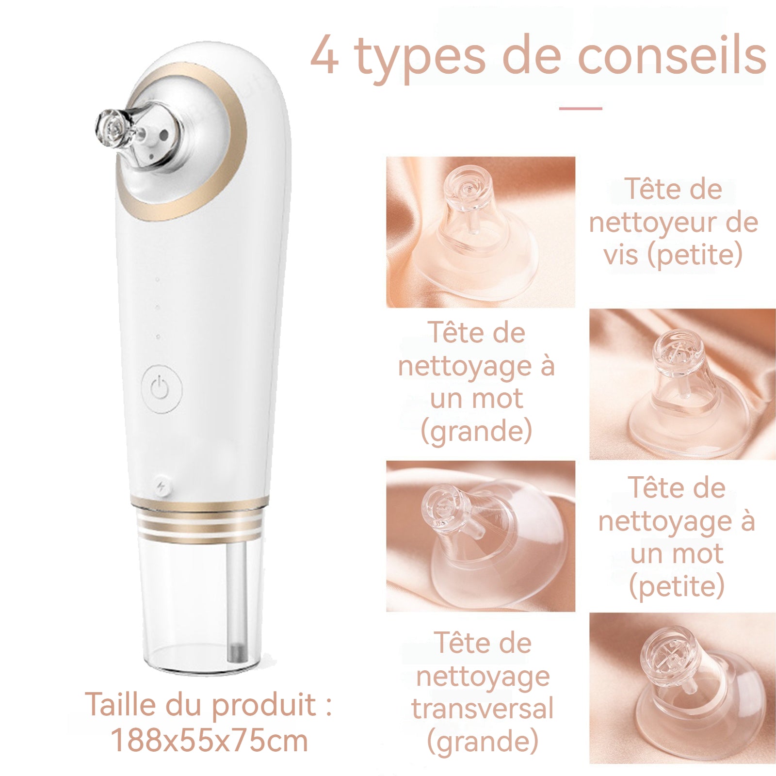Aspirateur Point Noir Avec 3 modes Avec 4 embouts d'aspiration Nettoyage des pores du visage Forte aspiration Nettoyage visuel