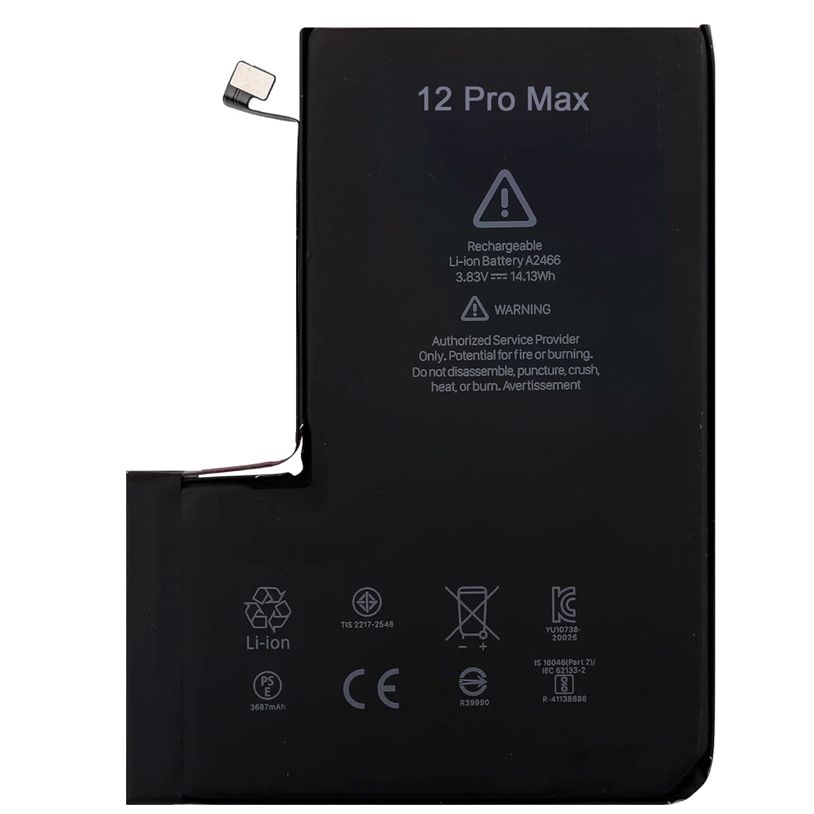 Batterie pour iPhone 12 Pro Max 3687 mAh 0 Cycle Interne Li-ION Remplacement de la Batterie avec Kit d'outils de Réparation Complet