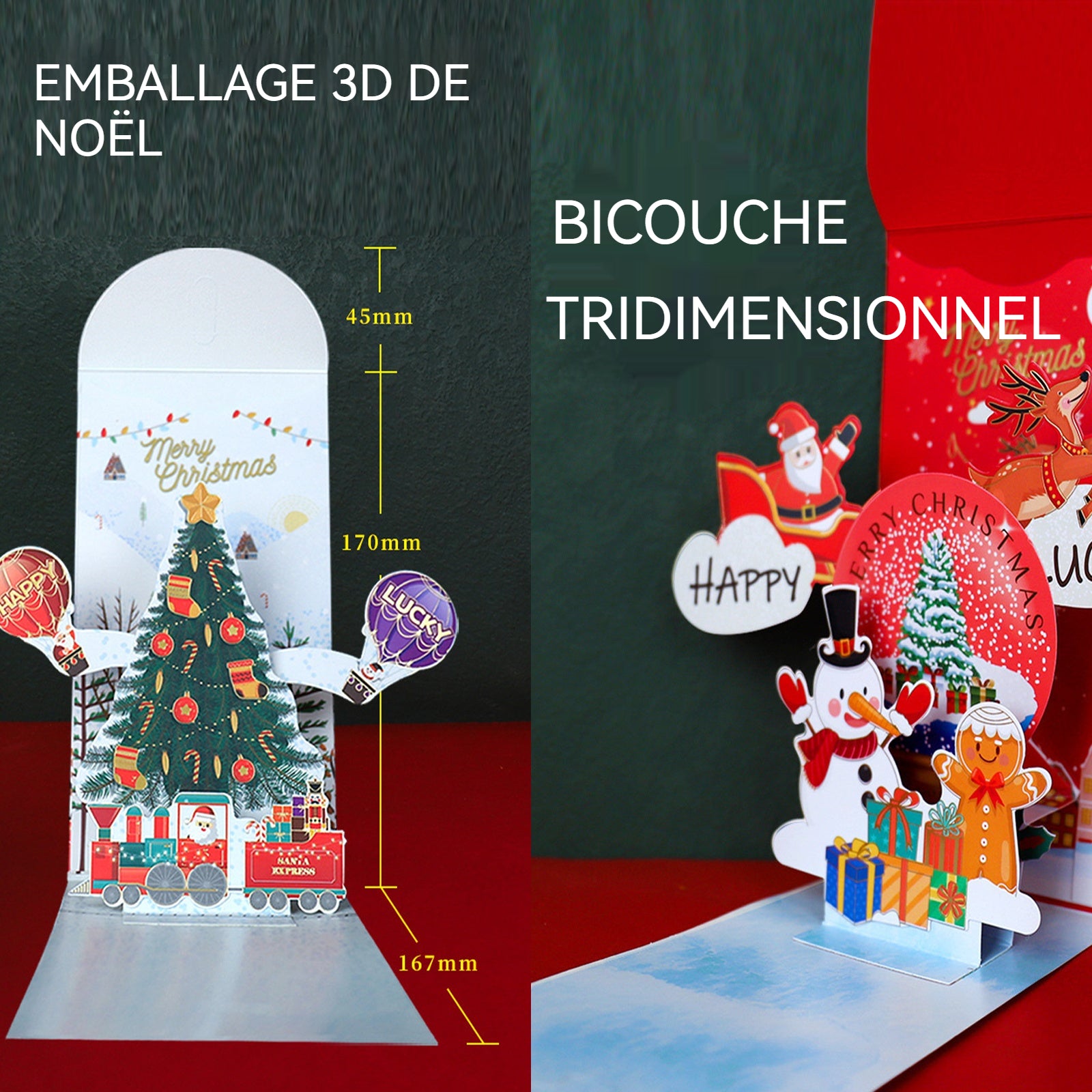 Emballage de noël 2 styles 10 exemplaires au total emballage scellé en papier tridimensionnel 3D surprise de carte de voeux créative