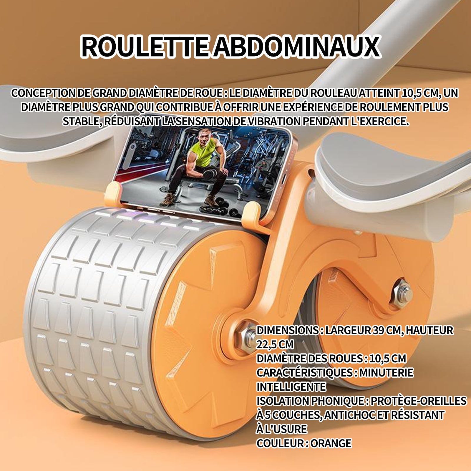 Roue abdominale plank ab pour core trainer roue abdominale à rebond automatique rouleau 4d avec support de coude comprend un tapis