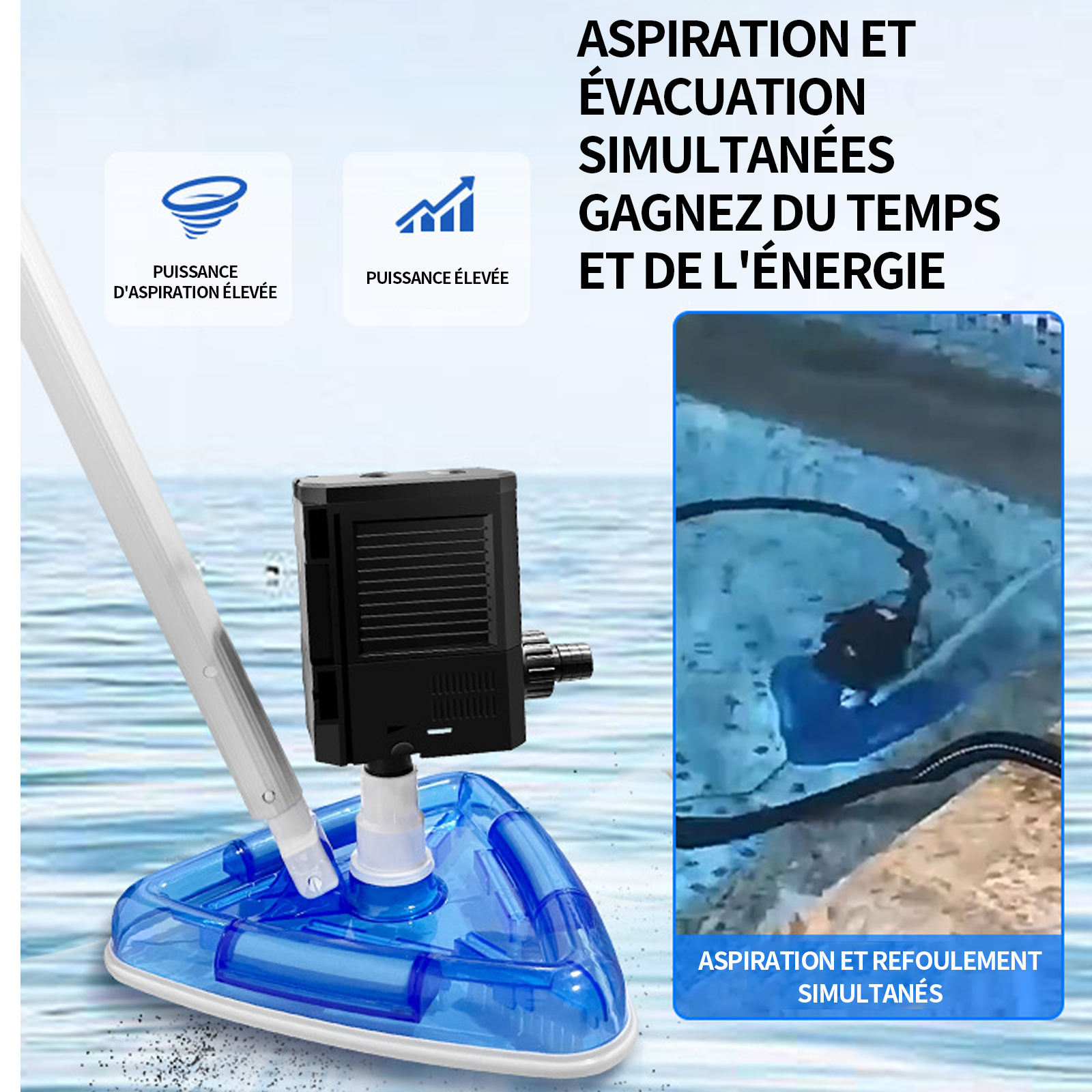 Aspirateur machine d'aspiration de piscine ligne 55w 10m + tuyau d'eau 10m filtre IP44 dépoussiérage tête de brosse triangulaire