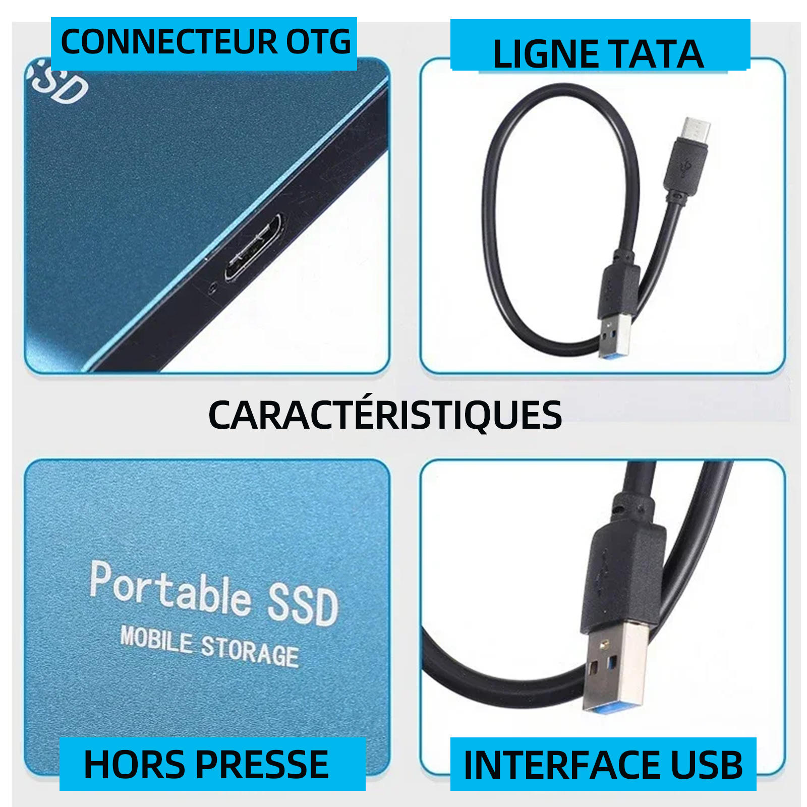 Disque dur 5.8x7.5cm bleu type-c d'état solides ultraminces disque dur externe 1to ssd externe disque dur ssd disque dur externe