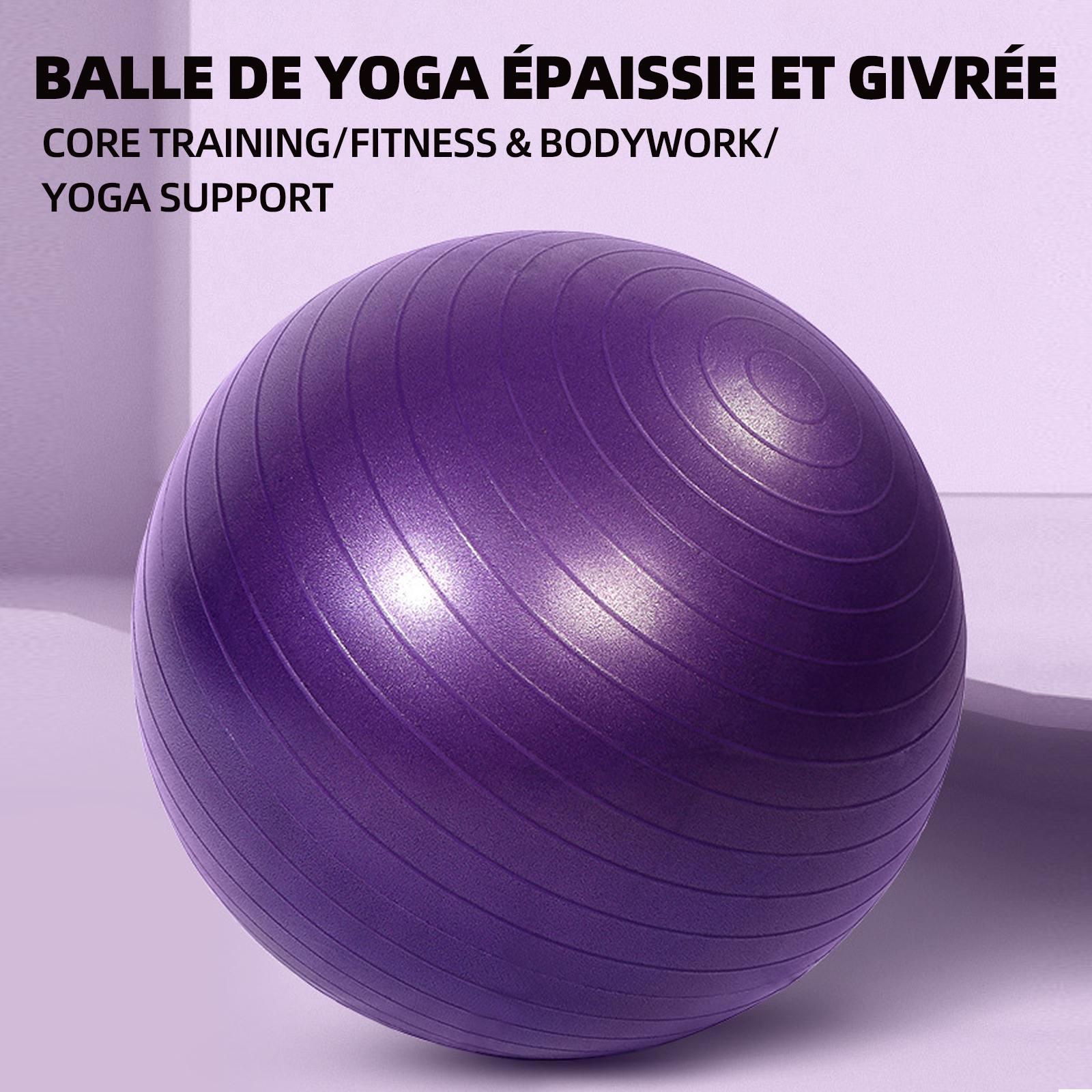 Ballon de yoga épaissie balle de yoga 55 cm gonflable yoga fitness balle d'équilibre pvc épaissi balle de yoga givrée violet
