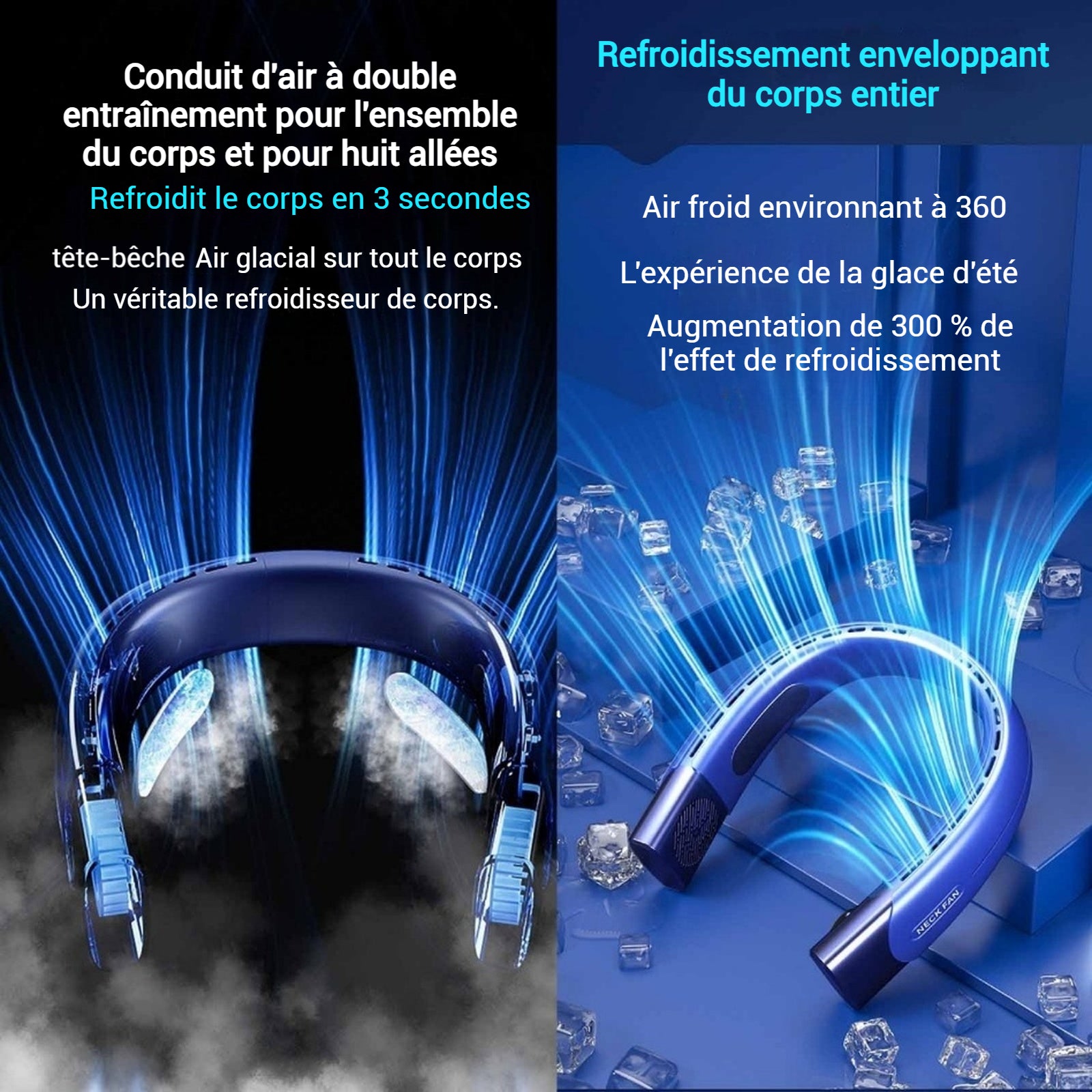 Ventilateur de cou sans pales 1500mah 5 vitesses réglables silencieux affichage numérique éventail de cou ventilateur portable