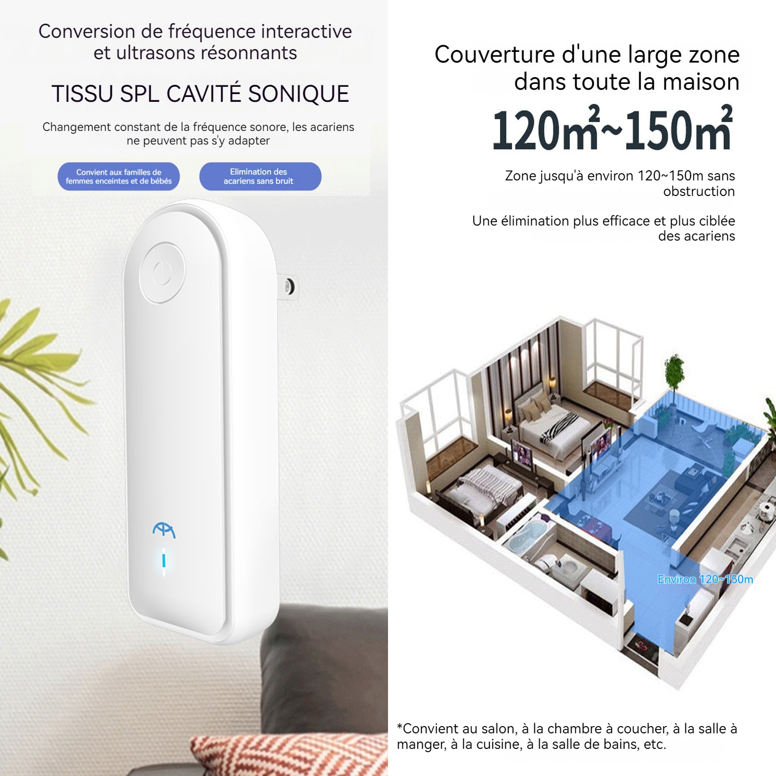 Aspirateur anti acariens 50/60hz 220v 10s conversion de fréquence automatique 360 degrés ultrason aspirateur matelas anti acariens