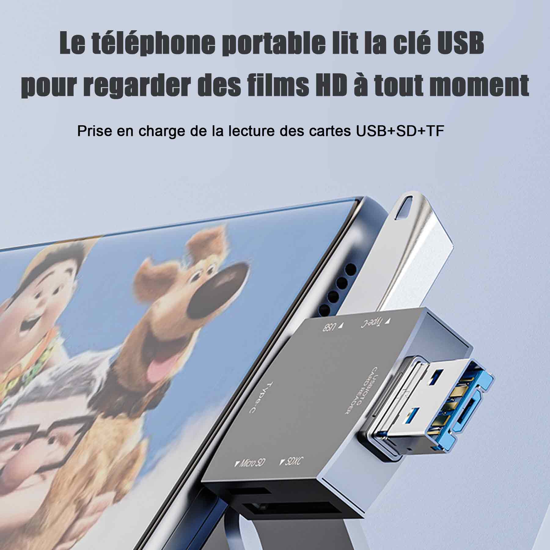 Lecteur de carte SD avec 512Go USB 3.0 multifonction double fente carte transmission à grande vitesse pour téléphone ordinateur
