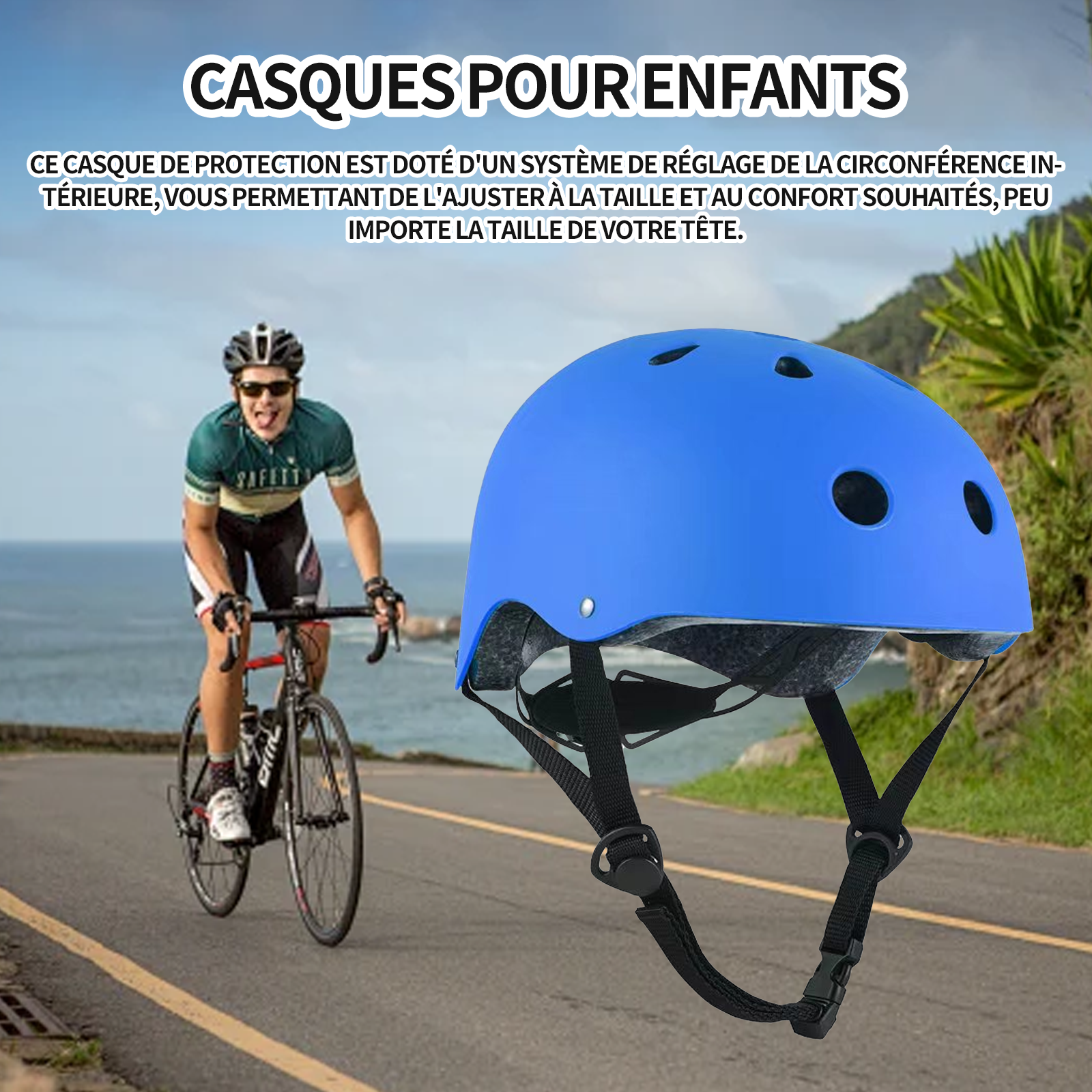 asque de protection circonférence intérieure réglable taille M 52-58 cm adapté au casque de vélo d'extérieur 9-15 ans violet givré