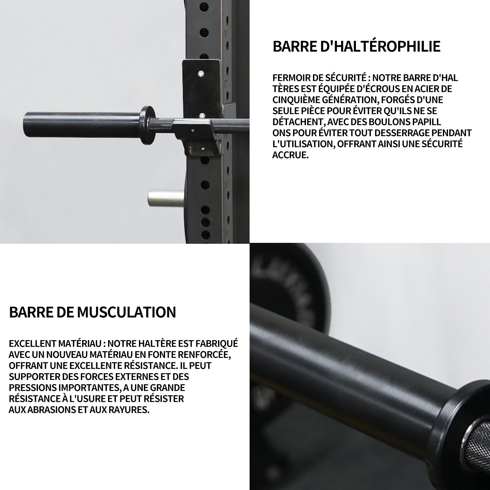 Barre d'haltères 120cm 2.8cm structure à pression droite barre d'haltérophilie à double roulement chrome galvanisé 300LB noir