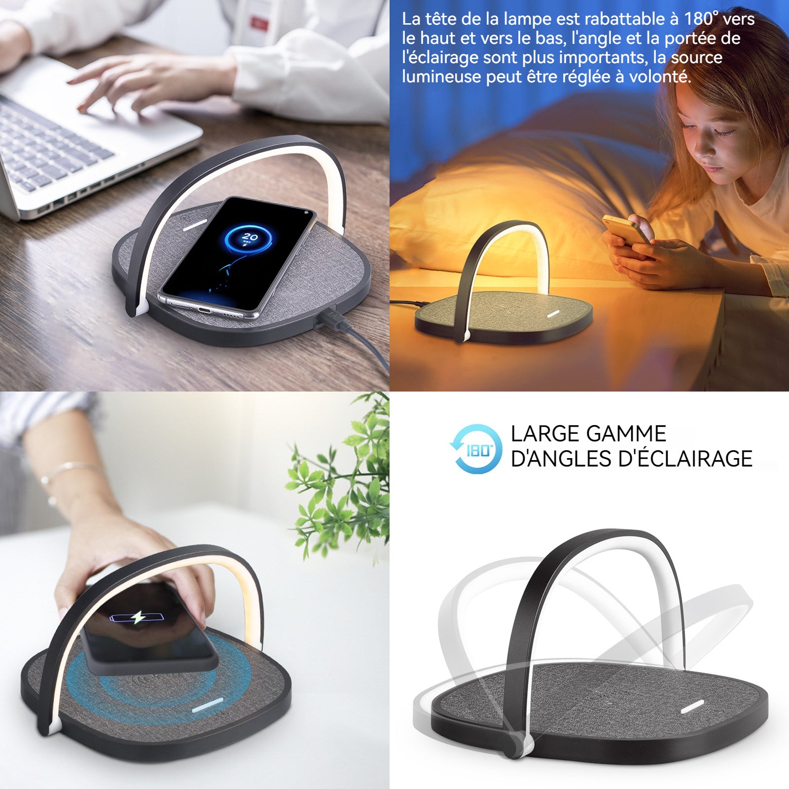 Chargeur sans fil rapide 10w avec veilleuse chargeur induction USB compatible multifonctionnel lampe chevet compact et portable