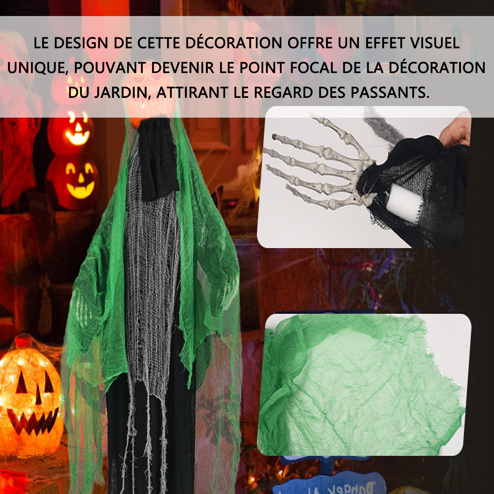 Décorations d'Halloween 188x133cm Halloween pumpkin ghost sensor lighting sounding arm swing propdecoration de fete a suspendre