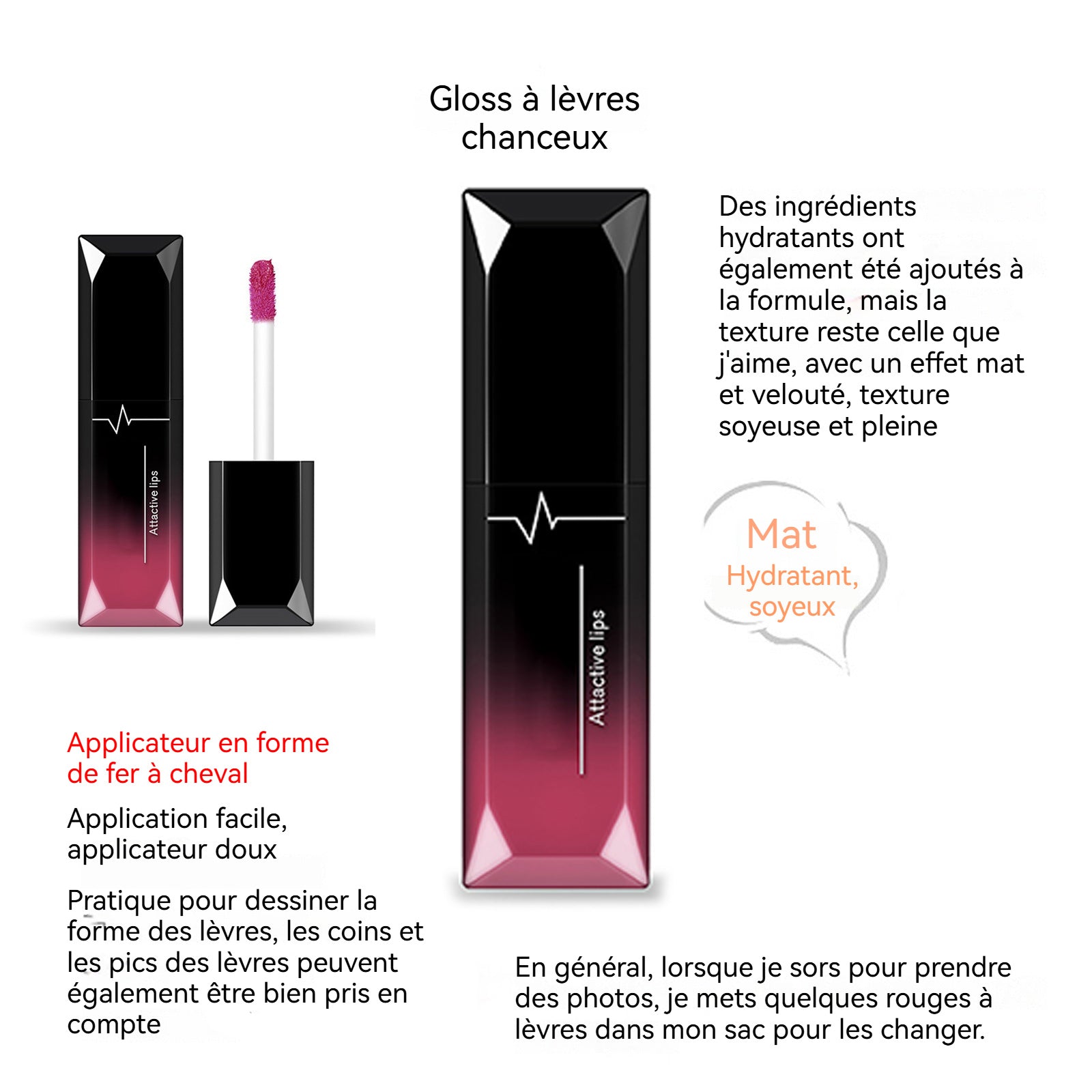 Rouge à lèvres 2x2x7,5cm tube dégradé hydratant fini mat couleurs fantaisie convient au maquillage quotidien professional makeup