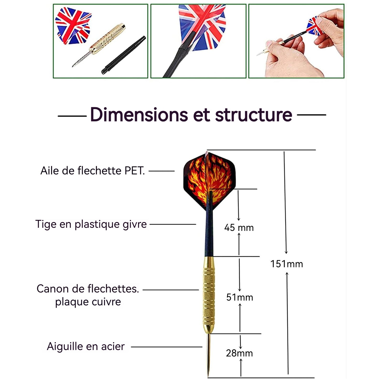 Fléchettes à pointe 18PCS 15,2x0,7x0,7cm professionnelles flechette pointe en acier fléchettes à pointe aiguille jeu de fléchettes