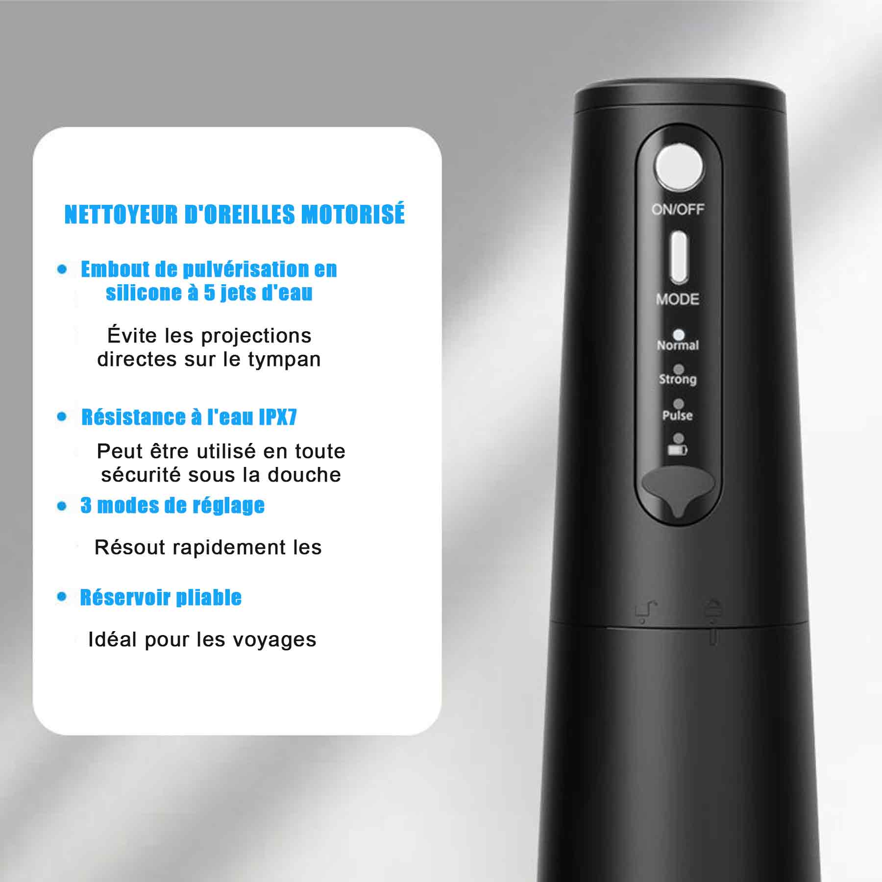 Aspirateur oreille avec 3 modes de mettoyage de portable IPX7 nettoyeur d'oreilles électrique rechargeable pour adultes enfants