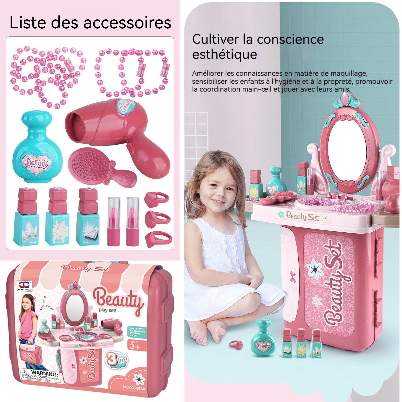 Maquillage enfant fille 3 en 1 valise de maquillage pour enfants coffret maquillage enfant cosmétique fine cadeaux pour enfants