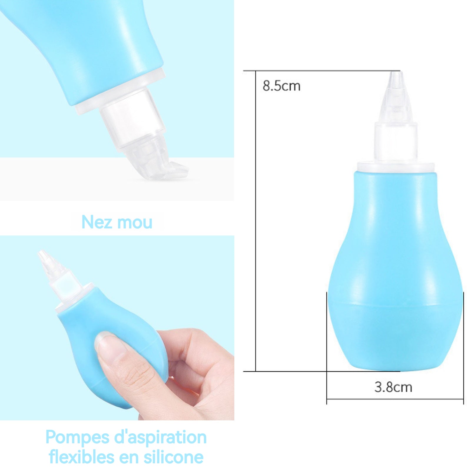 Aspirateur nasal 14g Anti-Reflux Design Silicone Removable Portable Lavable Flexible Silicone Suction Pump Nettoyeur nasal