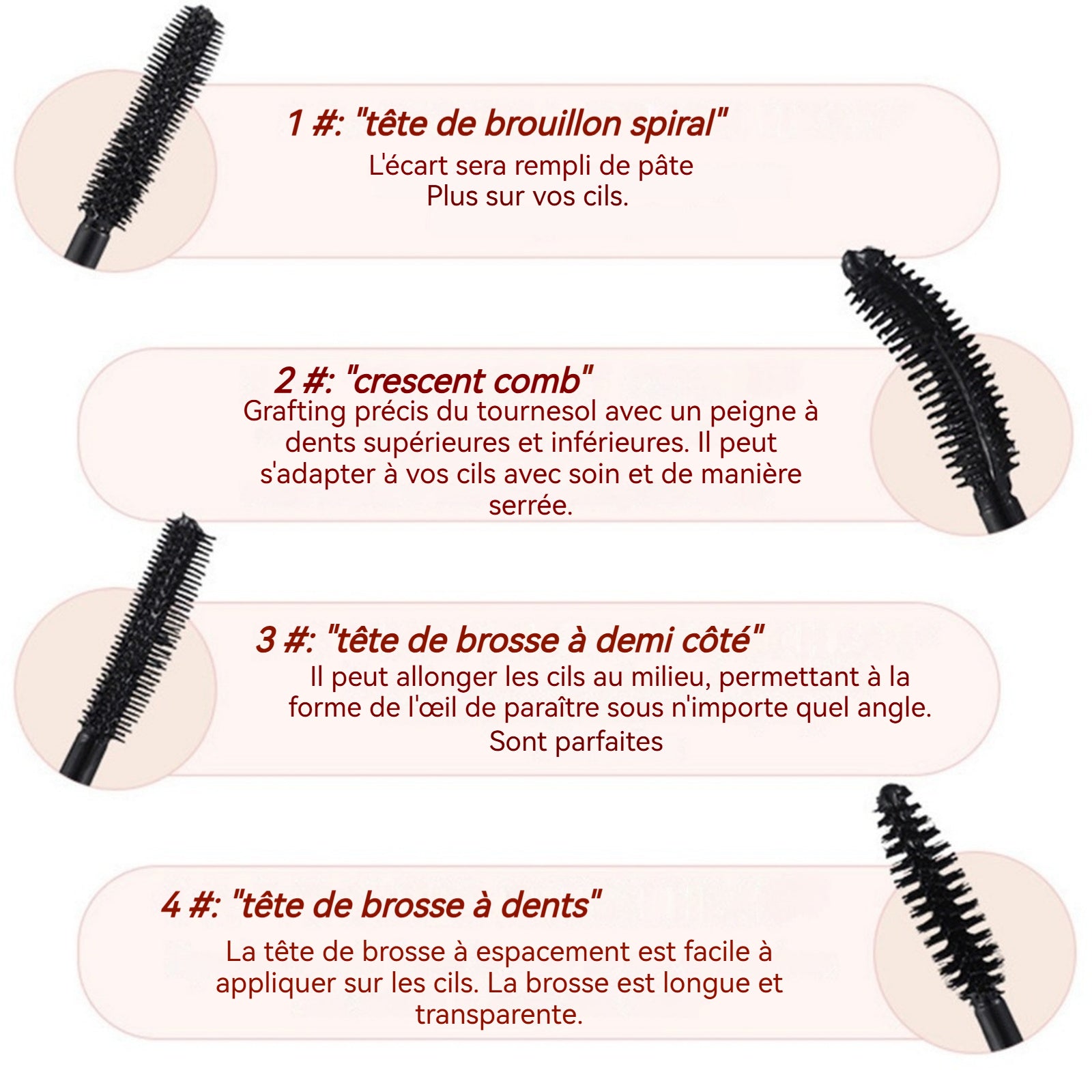 Mascara 4 pcs 4 têtes de brosse Mascara noir épais imperméable et résistant à la transpiration facile à enlever sans bavures
