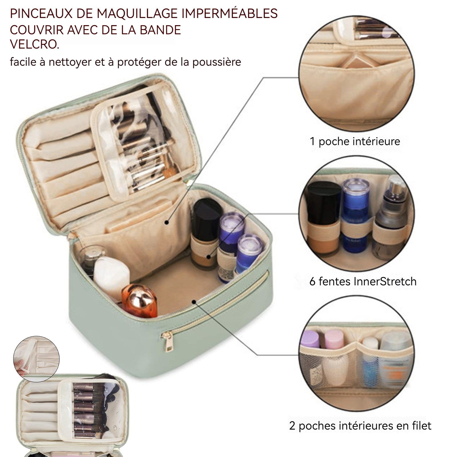 trousse de maquillage en cuir PU Grande capacité Étanche Avec poignée Portable sac de makeup sac rangement travel toiletry bag