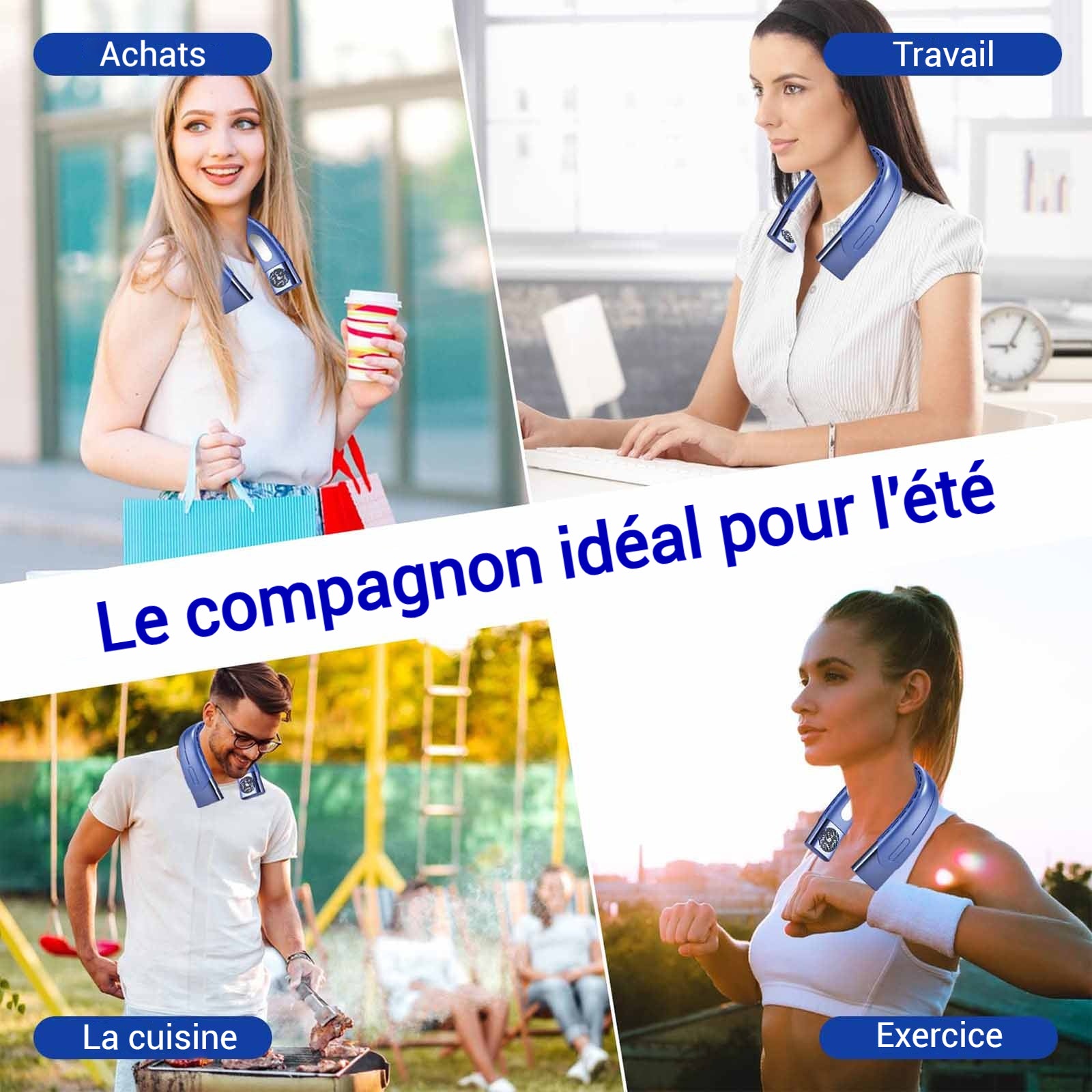 Ventilateur de cou sans pales 1500mah 5 vitesses réglables silencieux affichage numérique éventail de cou ventilateur portable