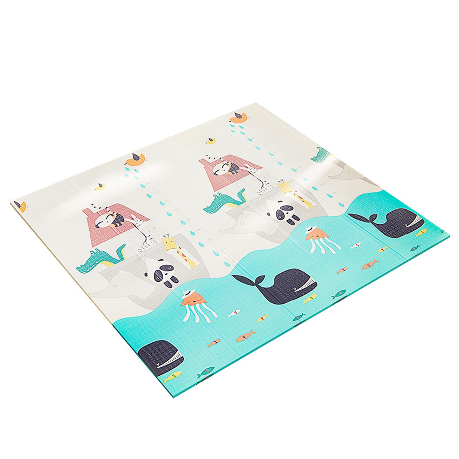 Tapis de jeu 200 x 180 x1 cm tapis de rampement double face Moti fs d'animaux et d'alphabets Tapis de sol pliable antidérapant