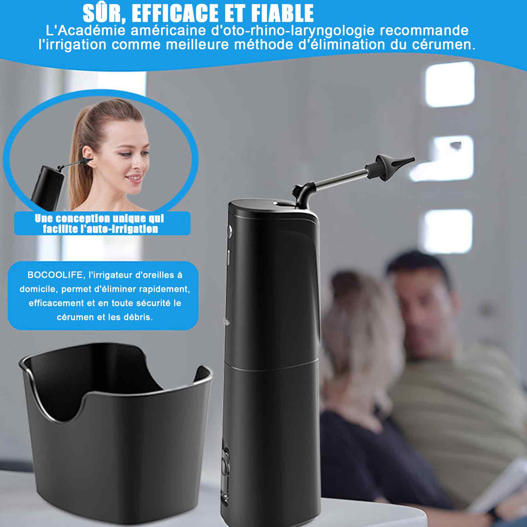 Aspirateur oreille avec 3 modes de mettoyage de portable IPX7 nettoyeur d'oreilles électrique rechargeable pour adultes enfants