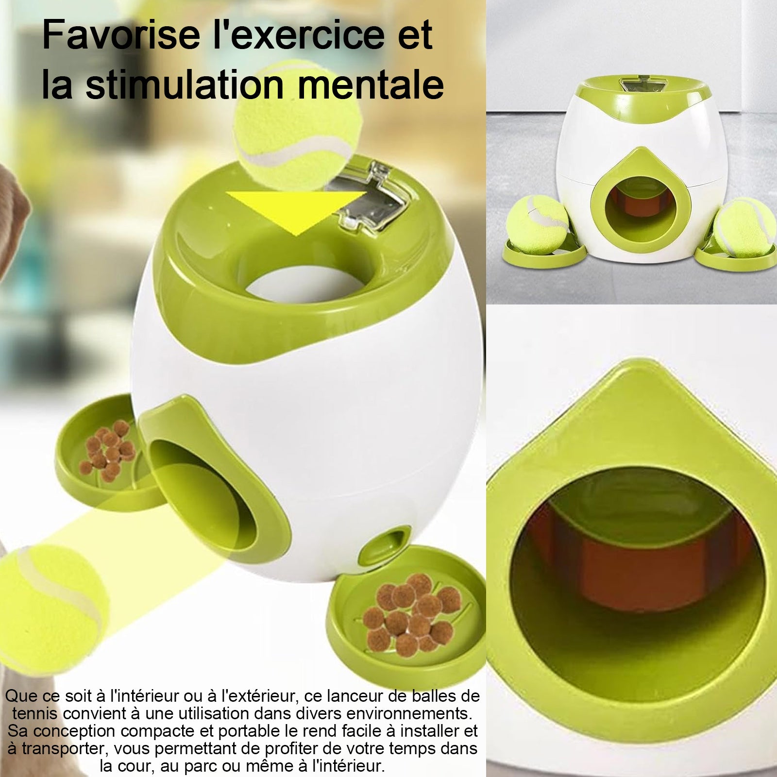 Lanceur automatique 29x18 cm lanceur de lanceur balles pour animaux de compagnie jouet d'entraînement apportez deux balles de tennis