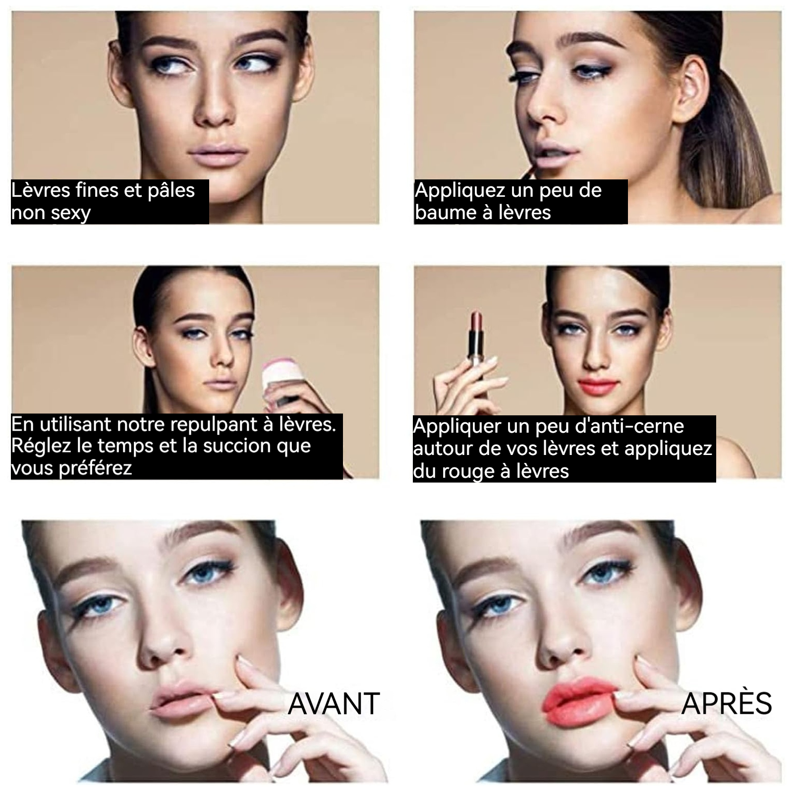 Repulpeur de lèvres 600mAh 2 têtes de remplissage de lèvres de rechange appareil de beauté des lèvres outils beauté électrique