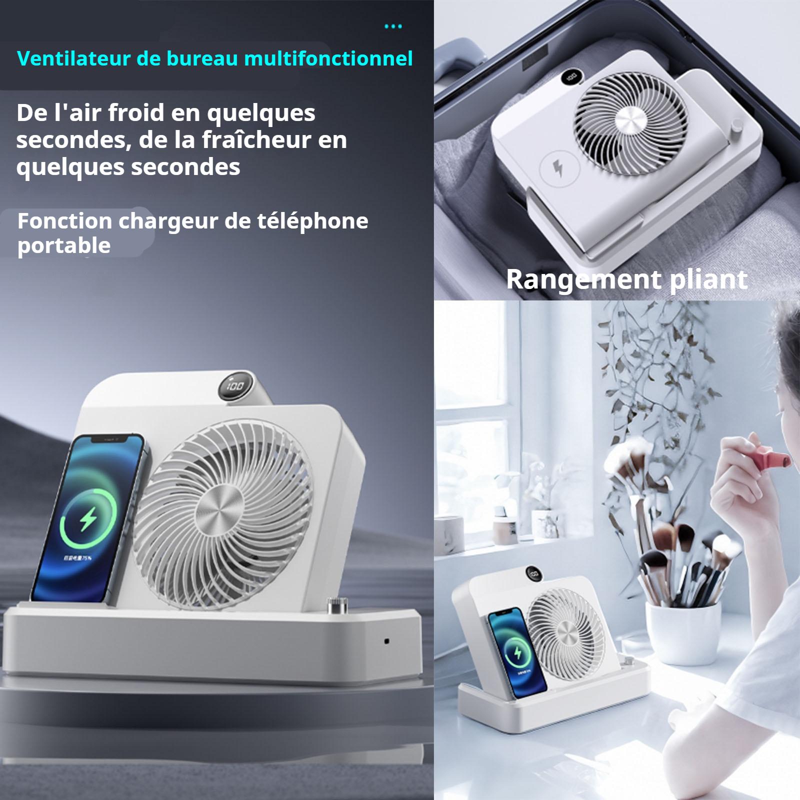 Ventilateur 2 en 1 2400mAH 188x165x45mm peut être utilisé pour chargement sans fil des téléphones portables affichage numérique