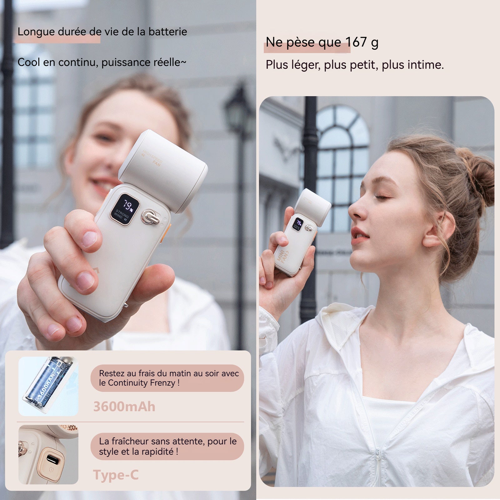 Mini ventilateur portatif d'extérieur portable à affichage numérique petit ventilateur à forte puissance éolienne rétro léger