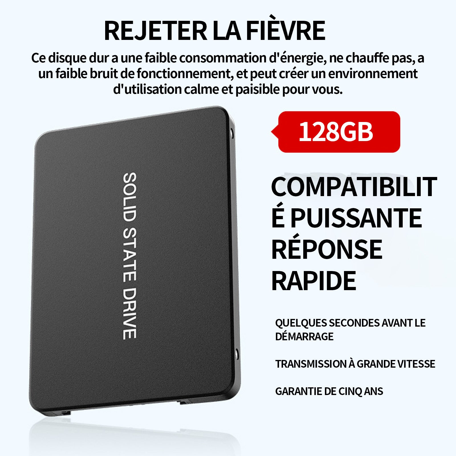 SSD 512GB vitesse de lecture jusqu'à 500MB/s SSD interne compatible avec ordinateur bureau pour les gamers et professionnels SSD