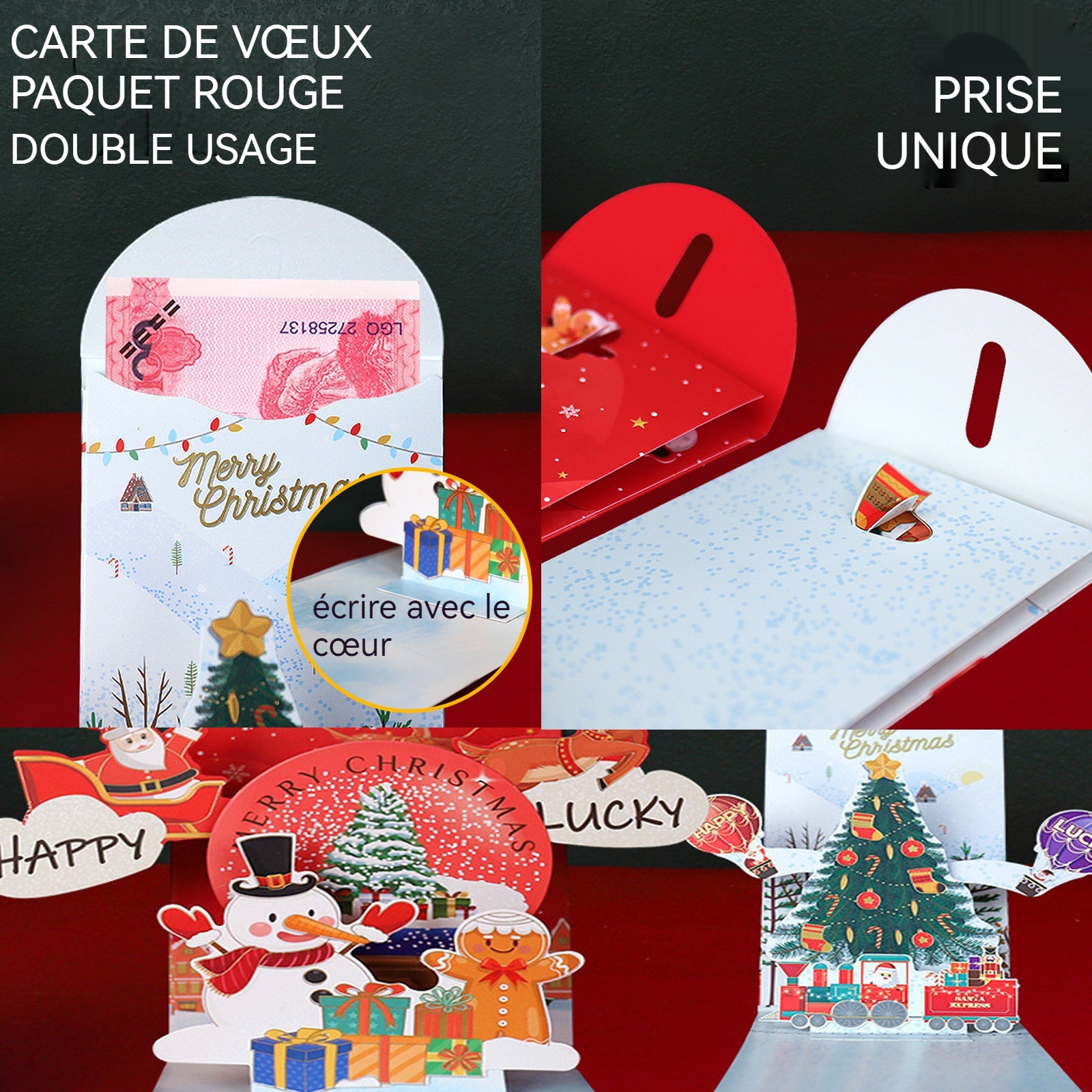 Emballage de noël 2 styles 10 exemplaires au total emballage scellé en papier tridimensionnel 3D surprise de carte de voeux créative