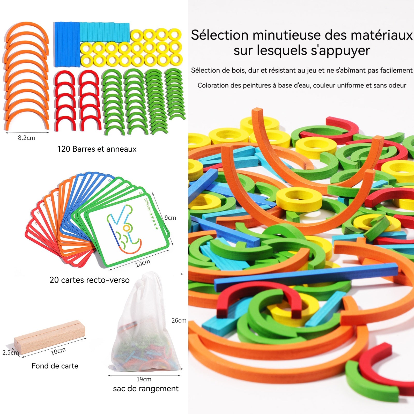 Jouet montessori 23x16,8cm jouet puzzle créatif composé de bâtons et d'anneaux jouets pour enfants favorisant développement cognitif