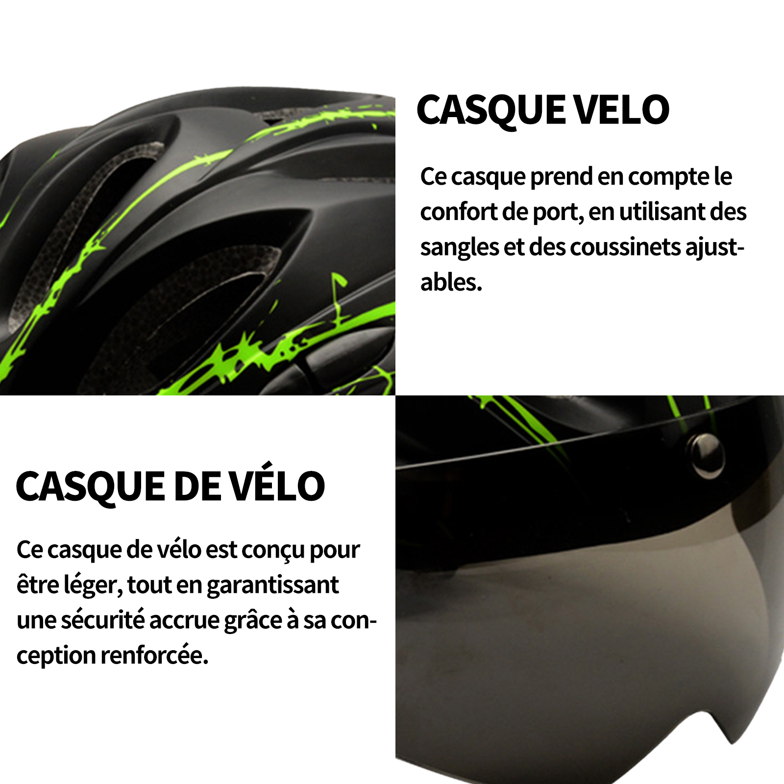 asque de vélo 56-62cm casque d'équitation casque de vélo réglable léger casque de vélo léger homme et femme casque velo noir vert