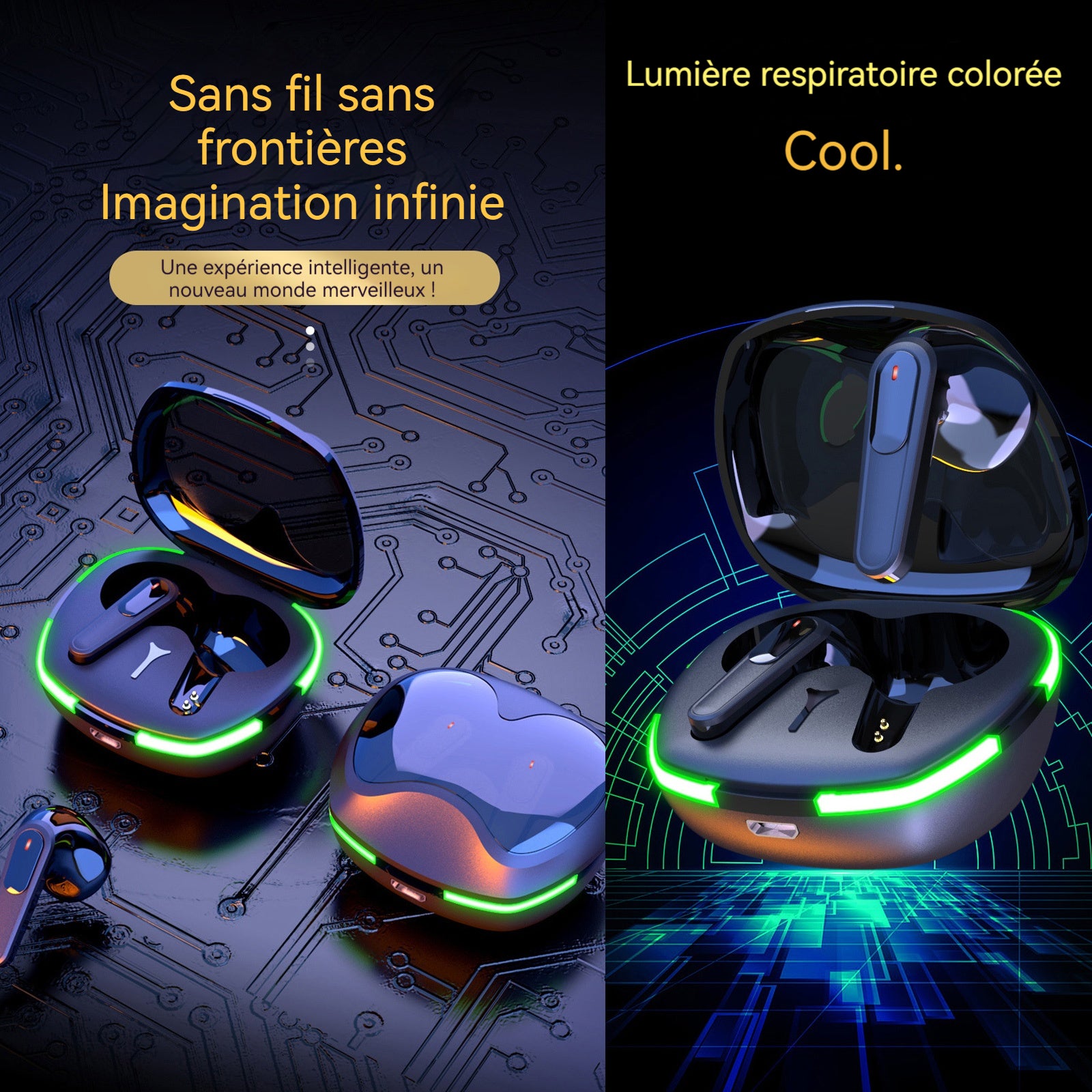 Écouteurs bluetooth sans fil bluetooth 5.1 stéréo lumière LED écouteurs de sport casque de jeu intra-auriculaire casque gaming
