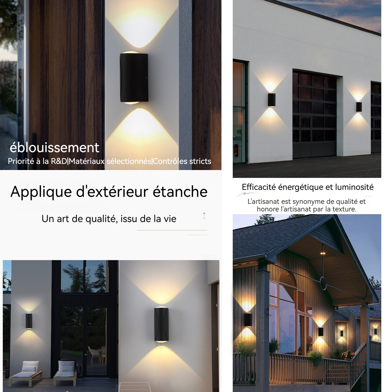 Applique murale tête double en aluminium 6w étanche lumière chaude pour intérieure et extérieure lumières de jardin lumières LED