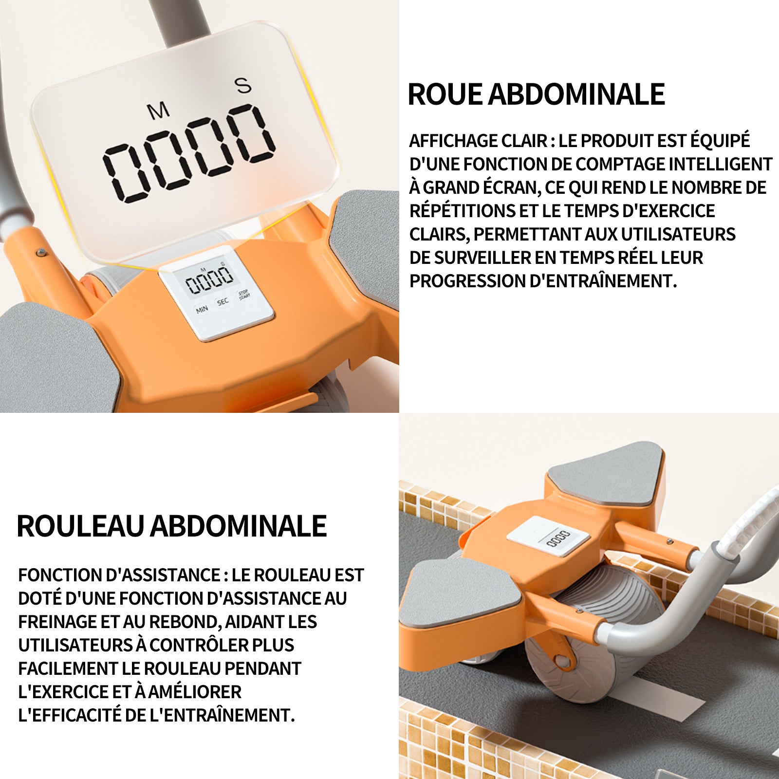 Roue abdominale pour entraînement de la force abdominale et abdominale débutants et entraînement avancé de la force abdominale