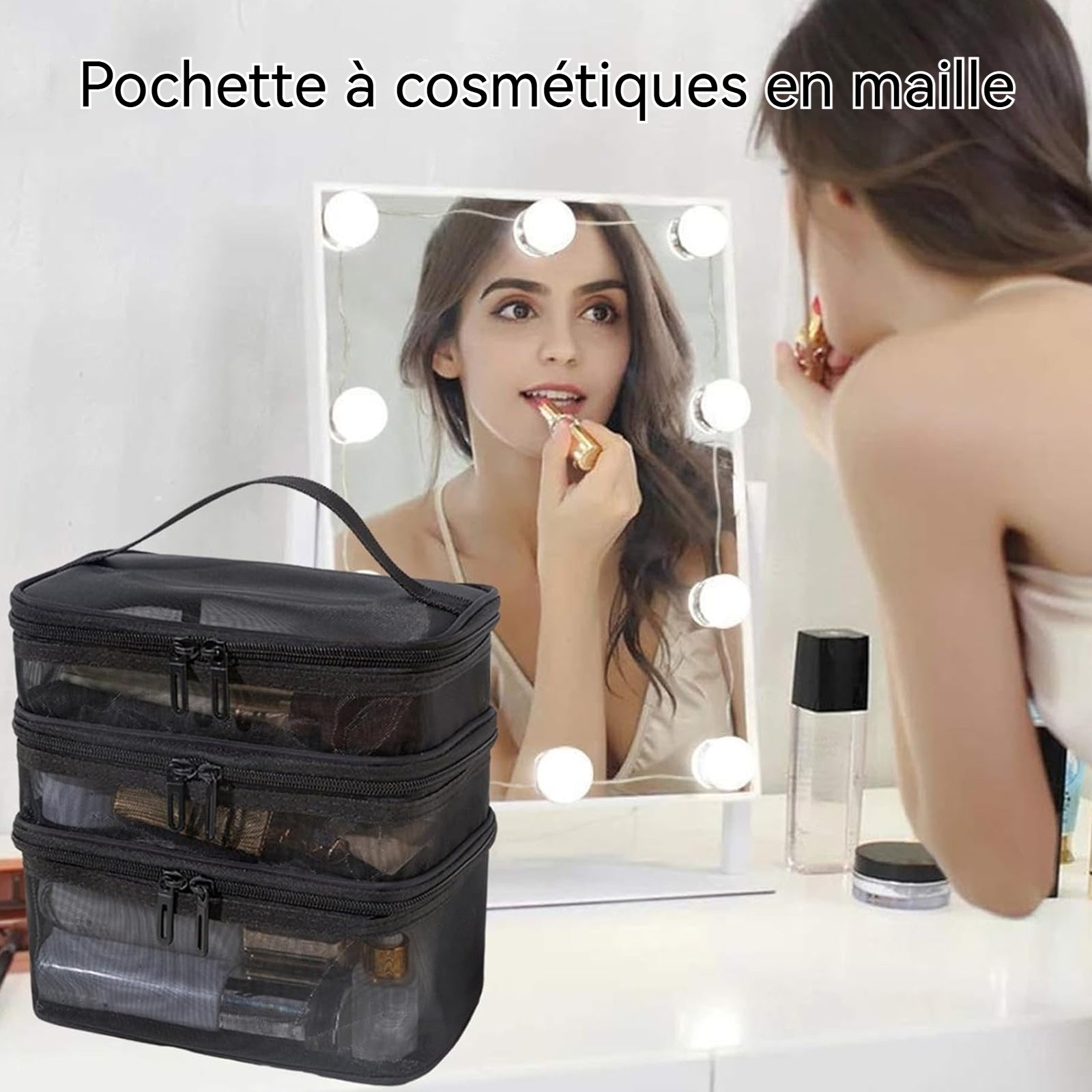 trousse de toilette 165g Grande ouverture Respirant Visible Résistant à l'abrasion Portable Grande capacité sac à cosmétique