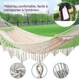 Hamac 200x150cm hamac à pompons balançoire de camping pliante en toile tissée pour l'extérieur peut accueillir deux personnes